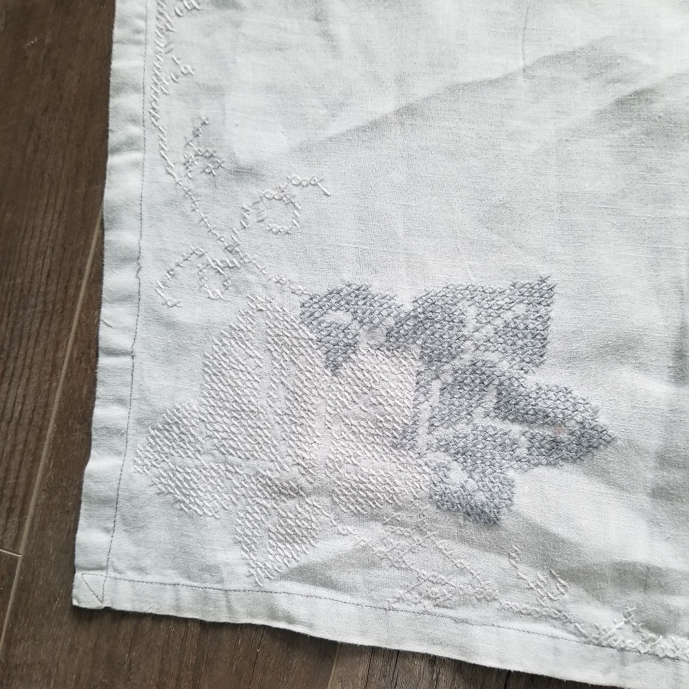 Vintage hand embroidered cotton tablecloth gray